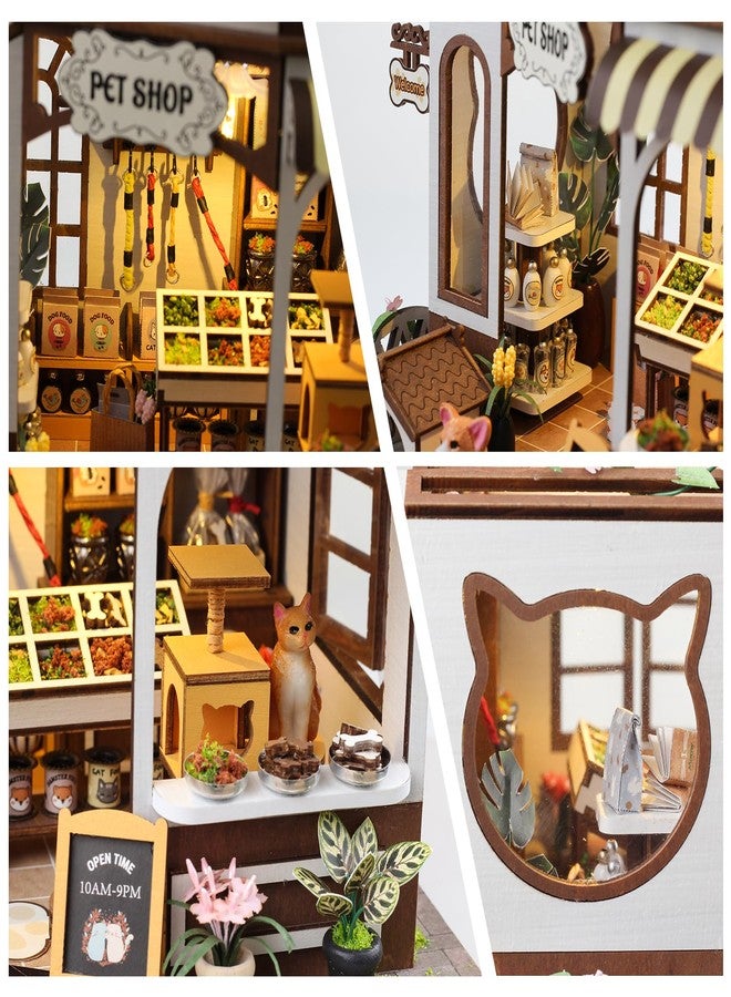 FLYNOVA DIY Miniature House Kit,Pet Shop Dollhouse Miniature Kit with LED & Furniture,Mini Diorama House Building Kit for Adults Teens,3D Wooden Crafts Tiny House Mini Model Kit,Home Decor Birthday Gifts - Image 4